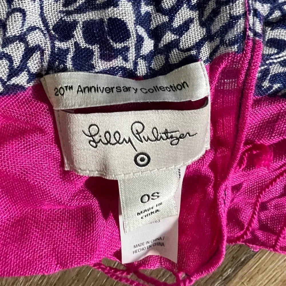 Lilly Pulitzer Scarf Sarong Womens OS Pink Navy Sea Life Print Tassel Fringe